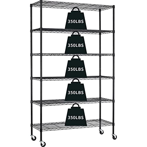 HCY Garage Shelving, 82x48x18 Metal Shelves 6 Tier Wire Shelving Unit Adjustable Heavy Duty Sturdy Steel Shelving with Casters for Pantry Garage HCY
