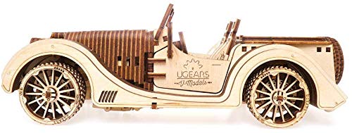 UGEARS VM-01 Roadster Vehicle – 3D Wooden car DYI – Fun Projects for Adults– 3D Mechanical Working Model Idea – Plywood Material with Transmission UGEARS