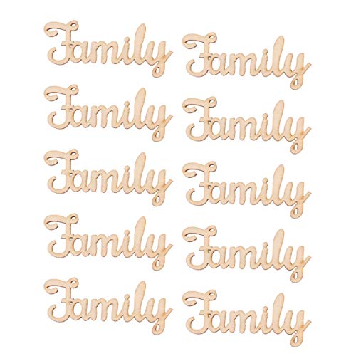 SUPVOX 10pcs Unfinished Family Wood Words Ornaments, Rustic Crafts Wooden Family Letters Alphabet Script for Christmas Tree Crafts Home Wedding DIY