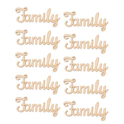 SUPVOX 10pcs Unfinished Family Wood Words Ornaments, Rustic Crafts Wooden Family Letters Alphabet Script for Christmas Tree Crafts Home Wedding DIY