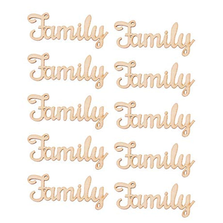 SUPVOX 10pcs Unfinished Family Wood Words Ornaments, Rustic Crafts Wooden Family Letters Alphabet Script for Christmas Tree Crafts Home Wedding DIY SUPVOX