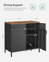 SONGMICS Storage Sideboard, Buffet Table with Adjustable Shelves, Floor Storage Cupboard, Steel Frame, Rustic Brown and Black ULSC102B01 SONGMICS