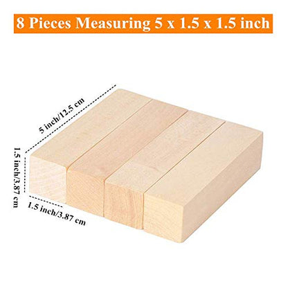 WOWOSS 8 Pack Unfinished Basswood Carving Blocks Kit, Premium Kiln Dried Whittling Soft Wood Carving Block Hobby Set for Kids Adults Beginner to