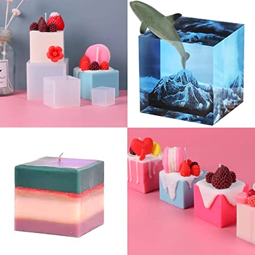 4 Pack Square Resin Molds - 4 Sizes Cube Silicone Casting Molds for DIY Art Resin Candle Soap Making Sakola