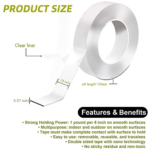 Aylaa Double Sided Tape Heavy Duty, Extra Large Double Sided Adhesive, Removable Double Stick Tape, Picture Hanging Strips, Sticky Carpet Tape, Aylaa