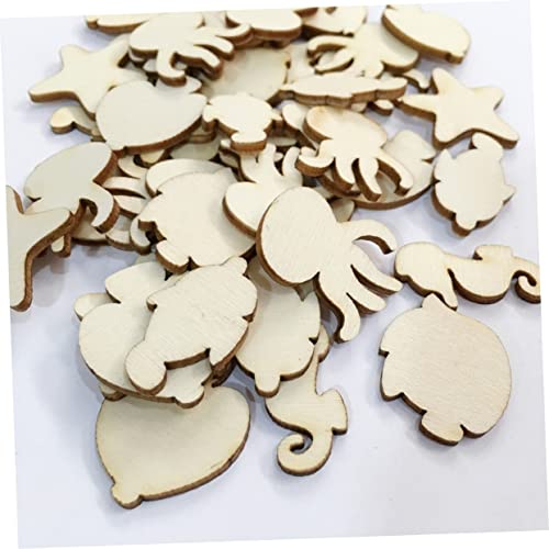 NOLITOY 50pcs Pieces Unfinished Wood Beach Wood Cutouts Ocean Animals Shapes Seahorse Cutout Shapes Wooden Sea Life Slices Mini Scrapbook Wooden NOLITOY