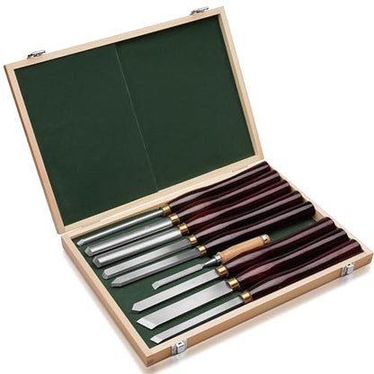 Urbansential HSS Wood Turning Tools Lathe Chisel Set of 8 pcs, with Wooden Box (RED)