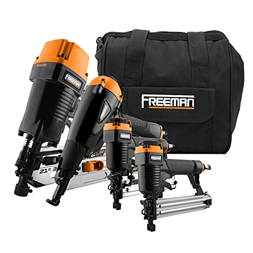 Freeman P4FRFNCB Pneumatic Framing And Finishing Nailer And Stapler Kit With Bag (4-Piece) Freeman