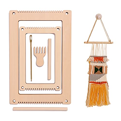 Sparkle Race Weaving Looms Set of 2, 11.9" x 7.8" & 8" x 5.2" Mini Loom with Weaving Needle Wooden DIY Weaving Loom for Kids, Small Weaving Loom Kit - WoodArtSupply