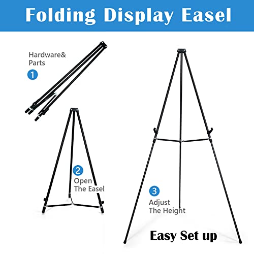 Falling in Art 66" High Black Aluminum Display Easel Stand, Large Adjustable Height Presentation Stand, Portable Tripod Holding Signs, Posters, and - WoodArtSupply