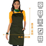 Under NY Sky Essential Army Green Apron – Cross-Back with Durable Twill and Leather Reinforcement – Adjustable for Men and Women – Pro Chef, Tattoo Under NY Sky