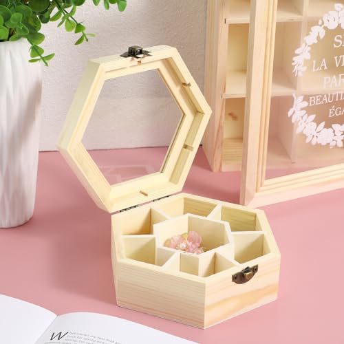 MAGICLULU 1pc Wooden Hexagonal Jewelry Box Unfinished Hexagonal Wooden Craft Box Hexagonal Wooden Storage Box for Ring Bracelet Necklace Earrings MAGICLULU