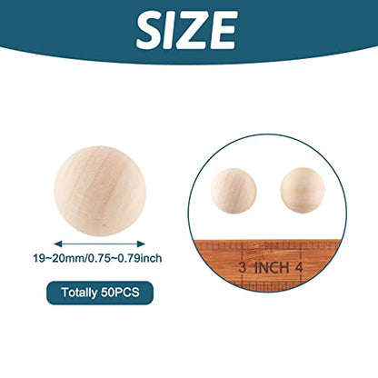 Craftdady 50Pcs 19-20mm Natural Round Wooden Balls 3/4 Inch Unfinished  Hardwood Craft Balls Decorative Wood Spheres No Hole for Craft DIY Projects