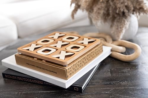 Tic Tac Toe Game & Decor Set, Kids Board Games, Versatile Boho/Natural Style Tic Tac Toe Board for Classic Two Person Games, 8.63 Inches Tic Tac Toe Woobli
