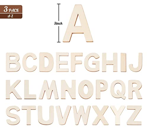 3" Wooden Letters - 78 Pcs Wood Alphabet Letters for Crafts Wood Letters Sign Decoration Unfinished Wood Letters for Letter Board/Wall ilauke