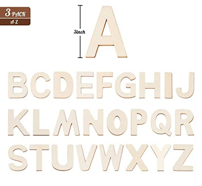 3" Wooden Letters - 78 Pcs Wood Alphabet Letters for Crafts Wood Letters Sign Decoration Unfinished Wood Letters for Letter Board/Wall