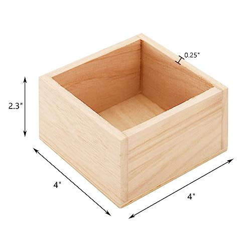 Frcctre 12 Pack Unfinished Small Wooden Box, 4" x 4" Square Wooden Box Craft Storage Organizer Box for Art Collectibles, Home Decor, Desktop Drawer Frcctre