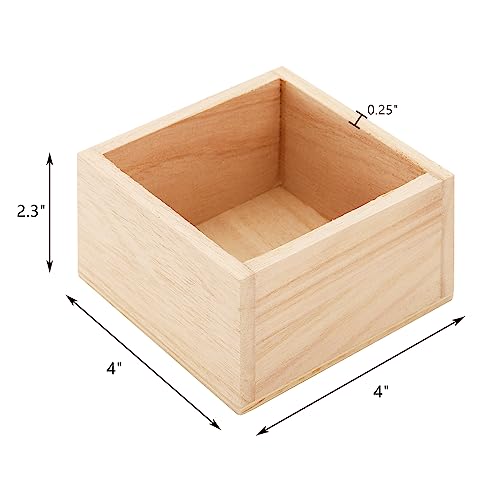 Frcctre 12 Pack Unfinished Small Wooden Box, 4" x 4" Square Wooden Box Craft Storage Organizer Box for Art Collectibles, Home Decor, Desktop Drawer