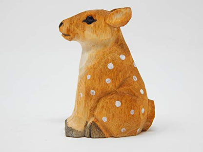 Selsela Spotted Deer - White-Tailed Forest Fawn Reindeer Roe Buck Fallow Doe Miniature Hand-Painted Wooden Carved Ornament Figurine Small Animals - WoodArtSupply