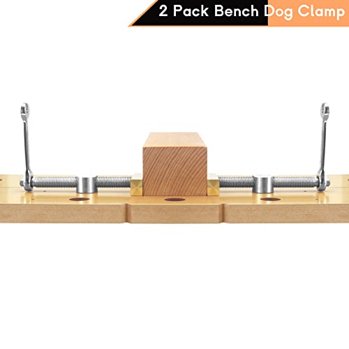 2 Pack Bench Dog Clamp Set for Woodworking, Stainless Steel and Brass Construction, Adjustable 3/4 Inch (19mm) Hole Stop for Workbench - WoodArtSupply