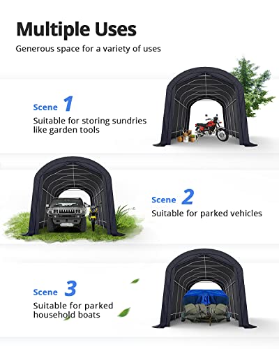 KING BIRD 12' x 20' Oval Pipe Heavy Duty Carport for SUV, Full-Size Truck and Boat, Round Style Anti-Snow Car Canopy Outdoor Boat Shelter with KING BIRD