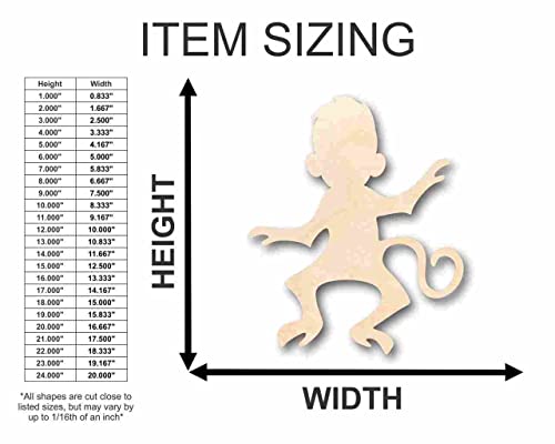 Unfinished Wood Monkey Shape - Animal - Wildlife - Craft - up to 24" DIY 8" / 1/4" 24 Hour Crafts