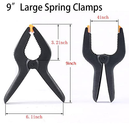 ONDY 2 Pack Of 9” Large Spring Clamps Heavy Duty Nylon Muslin Woodworking Clamps Photo Studio Backdrops Backgrounds Clamps Set, the Jaws Have a
