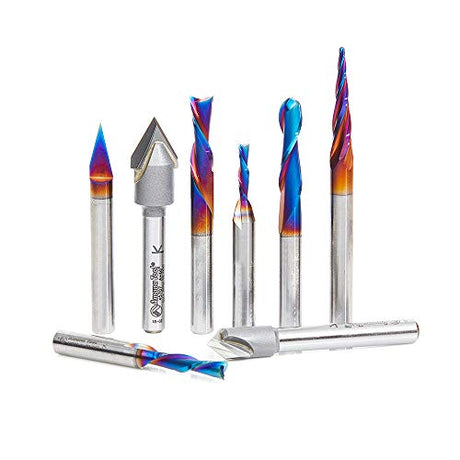 Amana Tool AMS-174 8-Pc General Purpose CNC Router Bit Collection in Wooden Box 1/4 Inch Shank Amana Tool
