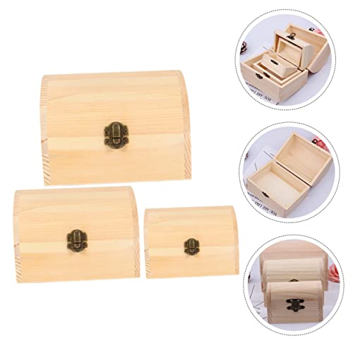 TEHAUX 3pcs Boxes wooden box jewelry organizer tray unfinished wooden jewelry case craft storage strawberry decor DIY wooden wood gifts handmade TEHAUX