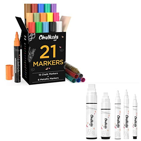 Chalkola Basic Art Bundle - 21 Markers + 5 White Variety Chalkola