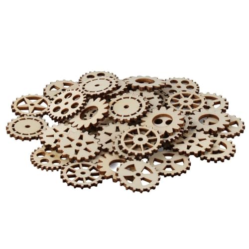 hobbyhub 100 Pcs Wooden Gear Wheels Decoration,Mixed Style Unfinished Blank Wooden Pieces for Making DIY Crafts hobbyhub