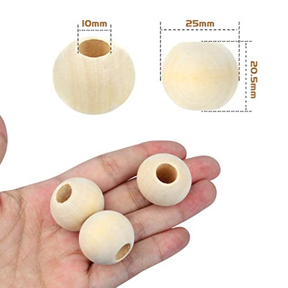 30pcs 25mm Unfinished Natural Wood Beads Large Hole Round Wooden Beads Wood Loose Spacer Beads Jewelry Making Accessory for DIY Crafts Garland - WoodArtSupply