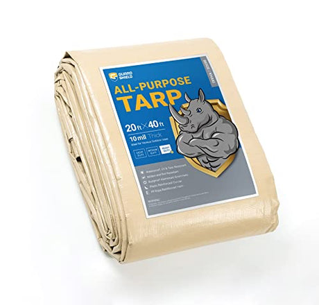 GUARD SHIELD Beige Tarp Heavy Duty Waterproof 20x40 Feet Outdoor Poly Tarps Cover Square Thick UV Resistant Canopy Tarpaulin with Grommets 10mil GUARD SHIELD