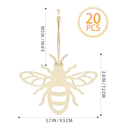 Amosfun 20pcs Bee Wooden Ornaments Unfinished Wood Slices Crafts Predrilled with Hole Spring Easter Bee Festival Party Decorations DIY Painting - WoodArtSupply