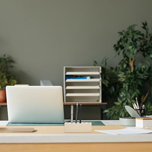 OLYCRAFT 6-Hole Wood Desktop Pen Holder with 12mm Round Hole Fountain Pen Stand Rustic Wooden Pen Organizer Office Desk Pen Holder for Pen Storage OLYCRAFT