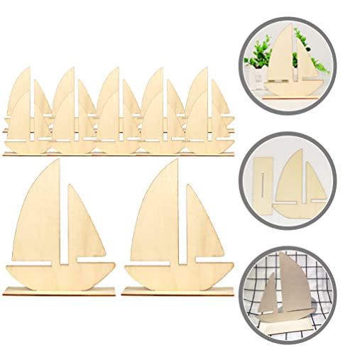 10pcs Sailboat Wood Slices Unfinished Wood Cutouts Rustic Blank Wood Sailing Ship Slice Pieces Ornaments Hanging Embellishments for Beach Ocean Theme Sewroro