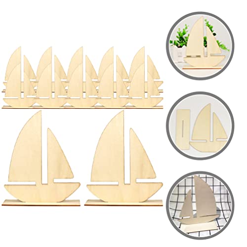 10pcs Sailboat Wood Slices Unfinished Wood Cutouts Rustic Blank Wood Sailing Ship Slice Pieces Ornaments Hanging Embellishments for Beach Ocean Theme