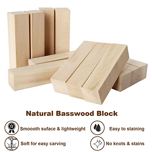 RHBLME 40 PCS Basswood Carving Blocks, 4" x 1" x 1" Unfinished Wood Blocks for Carving, Wooden Cubes Soft Solid Wooden Basswood for Wood Carving RHBLME