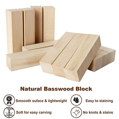 RHBLME 40 PCS Basswood Carving Blocks, 4" x 1" x 1" Unfinished Wood Blocks for Carving, Wooden Cubes Soft Solid Wooden Basswood for Wood Carving