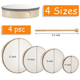 Foraineam 4 Pack Hand Drum 12 Inch 10 Inch 8 Inch 6 Inch Wood Drum Set Musical Educational Percussion Instrument Wooden Frame Drum with Drum Sticks Foraineam