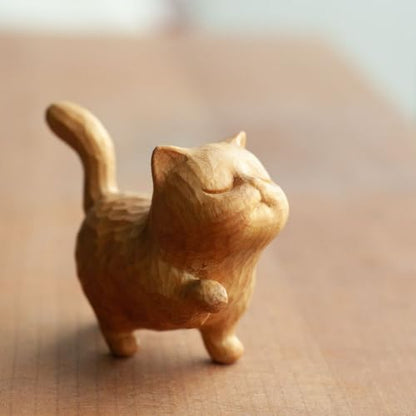 Dsadrwq 1 Pcs Wooden Carved Cat Ornaments Handmade Wood Carved Cats Cat Memorial Statues Cat Figurines for Home Decor Accents - WoodArtSupply