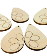 ALL SIZES BULK (12pc to 100pc) Unfinished Wood Cutout Flower Daisy Lines Sectioned Teardrop Tear Drop Earring Jewelry Blanks Crafts Made in Texas Texan Wood Crafts