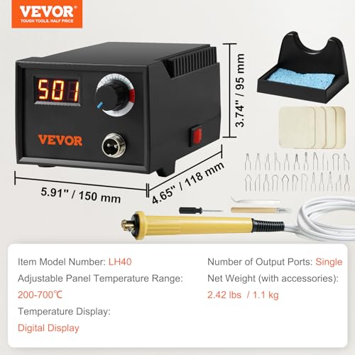 VEVOR Wood Burning Kit, 200~700°C Adjustable Temperature with Display, Wood Burner with 1 Pyrography Pen, 23 Wire Nibs, 1 Pen Holder, 4 Wood Chip, 1 - WoodArtSupply