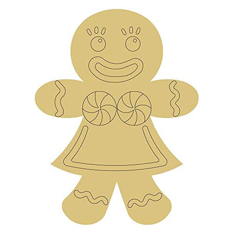 Gingerbread Girl Design by Lines Cutout 1 Item Per Pack Door Hanger Christmas Decor Holiday Unfinished Wood MDF Shape Canvas Style 1 Art 1 (24") Diverse Woodworking