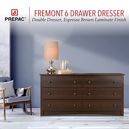 Prepac Fremont Bedroom Furniture: Espresso Double Dresser for Bedroom, 6-Drawer Wide Chest of Drawers, Traditional Bedroom Dresser, EDC-6330-V, 59"W - WoodArtSupply