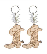 RBN 12 Cowboy Boots Hat Wood KeyChain Cutout Favor Recuerdo Bautizo Comunion Party Christening Favor - Organza Bag Included RBN