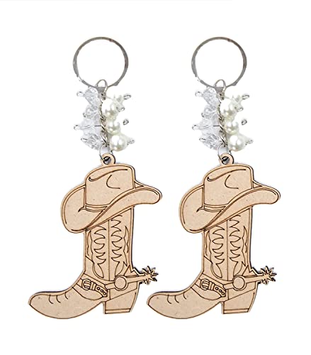 RBN 12 Cowboy Boots Hat Wood KeyChain Cutout Favor Recuerdo Bautizo Comunion Party Christening Favor - Organza Bag Included RBN