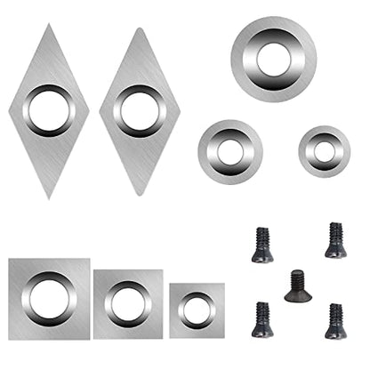 8PCS Carbide Cutters Inserts Set for Wood Lathe Turning Tools - Include 12mm, 15mm and 8.9mm Round, 11mm, 14mm and 15mm Square, 30mm and 28mm Diamond