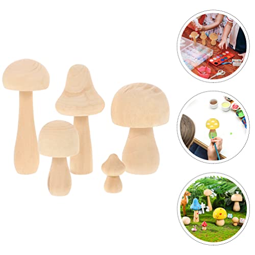 Yardwe 5pcs Unfinished Mushroom Toy Crafts Mushroom Toy DIY Art Mushroom Mini Mushroom Adornment Graffiti Mushrooms Miniatures Micro Landscape Decors - WoodArtSupply