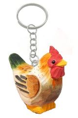 Selsela Brown Hen Chicken Keychain Ring Clip Charm Farm Bird Miniature Wood Mini Figurine Small Animal Selsela